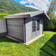 Caseta de madera de composite 28 mm gris oscuro de 14,44m² puerta de doble de aluminio y doble acristalamiento - WoodLife