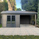Caseta de jardín de composite gris oscuro 9m² con terraza - Woodlife