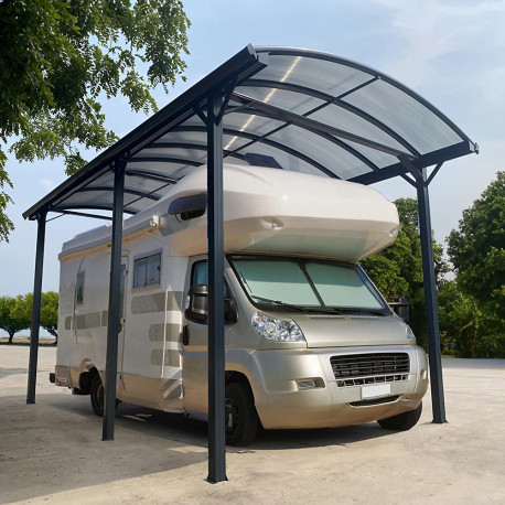 Cochera alta antracita en aluminio de 3,59x5,10m y policarbonato de 6mm