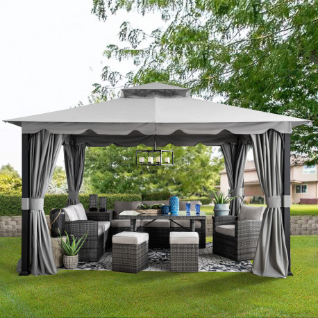 Cenador de jardín Stoj 336x402cm de acero con recubrimiento en polvo negro y poliéster - Sunjoy
