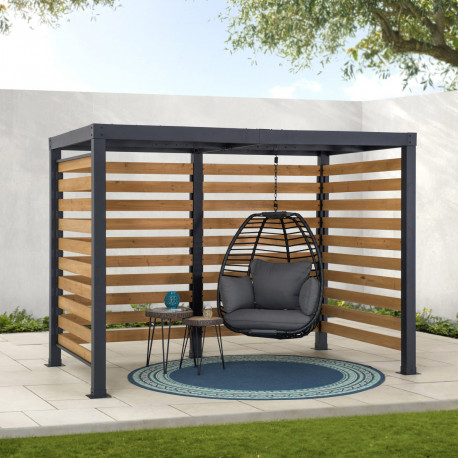 Pérgola Marao 313x191cm de madera maciza y acero termolacado negro - Sunjoy