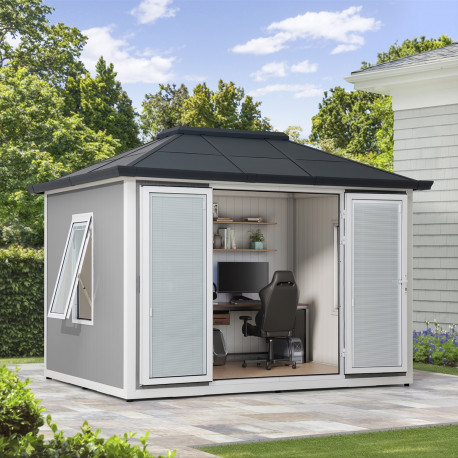 Caseta de jardín Riga 353x269cm de acero con aislamiento de 40 mm - Sunjoy