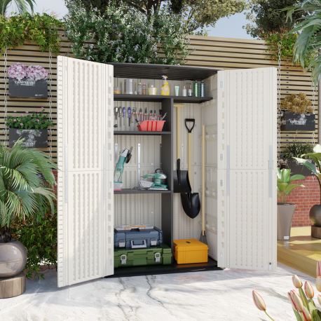 Armario de jardín SunLife en Polietileno de Alta Densidad beige 40mm - H.202cm - Jôbu