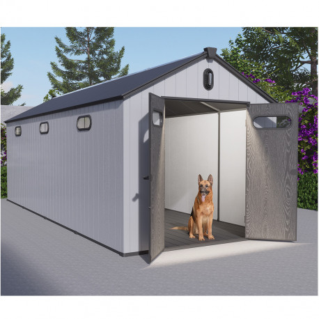 Caseta de jardín de resina cepillada DOCKER 14m² claraboya + piso - Jobu