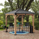 Cenador de jardín Rapi 273x273cm de madera maciza, acero y policarbonato antracita - Sunjoy