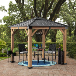 Cenador de jardín Rapi 273x273cm de madera maciza, acero y policarbonato antracita - Sunjoy