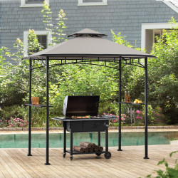 Cenador para barbacoa Linas 244x152cm de acero termolacado negro y techo de tela gris - Sunjoy