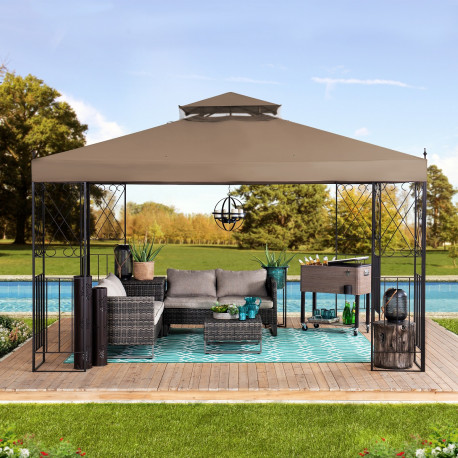 Cenador de jardín Aneto 300x360cm de acero con recubrimiento en polvo marrón y poliéster - Sunjoy