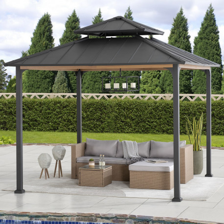 Cenador de jardín Pasu 300x300cm de acero termolacado antracita - Sunjoy