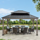 Cenador de jardín Risy 390x450cm en madera maciza gris y techo de acero negro - Sunjoy