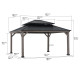 Cenador de jardín Risy 390x450cm en madera maciza gris y techo de acero negro - Sunjoy