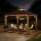 Cenador de jardín Pirin 336x336cm en madera maciza, acero marrón y policarbonato - Sunjoy