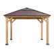 Cenador de jardín Pirin 336x336cm en madera maciza, acero marrón y policarbonato - Sunjoy