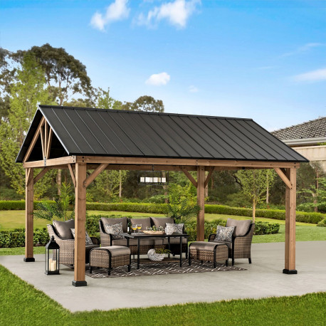 Cenador de jardín Rebra 404x465cm de madera maciza y acero antracita - Sunjoy