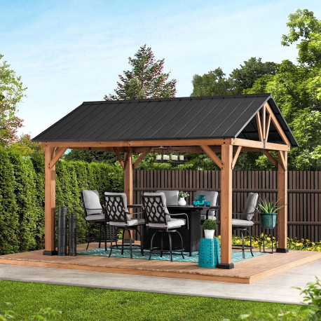 Cenador de jardín Todi 335x399cm de madera maciza y acero antracita - Sunjoy