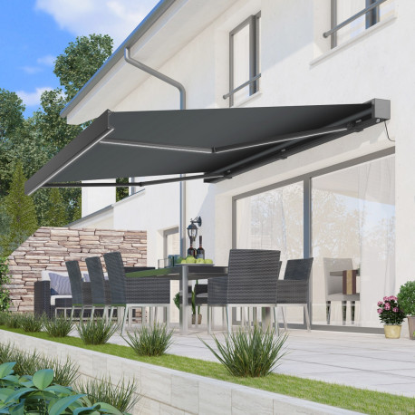 Toldo motorizado 450x300cm tejido poliéster antracita LEDY- X-METAL