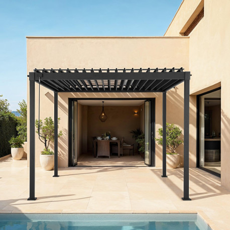 Pérgola bioclimática autoportante STEEL de acero galvanizado lacado antracita 3x3m - X-METAL