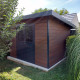 Caseta de jardín de madera compuesta 28 mm aspecto madera envejecida 9m² PREMIUM techo plano - Woodlife Garden
