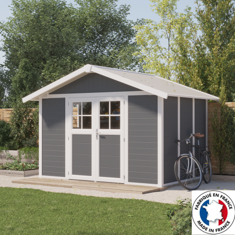 Caseta de jardín de PVC 7,5m² DECO gris oscuro y blanco Grosfillex