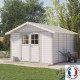Caseta de jardín en PVC 11,2m² DECO blanca y gris verdosa Grosfillex
