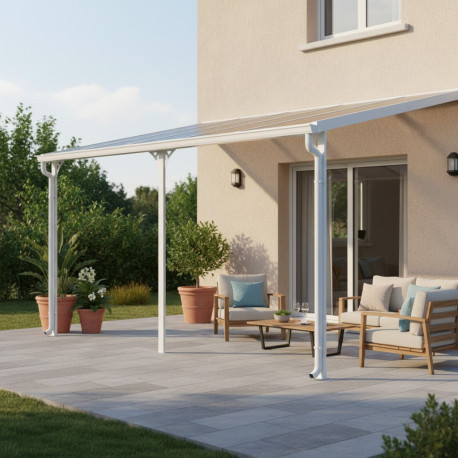 Pérgola adosada ajustable en aluminio lacado blanco 3,05x5,57m X-METAL