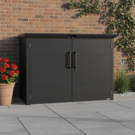 Cofre de jardín para 2 cubos de basura de acero galvanizado Kosto gris oscuro + kit de anclaje - X-METAL