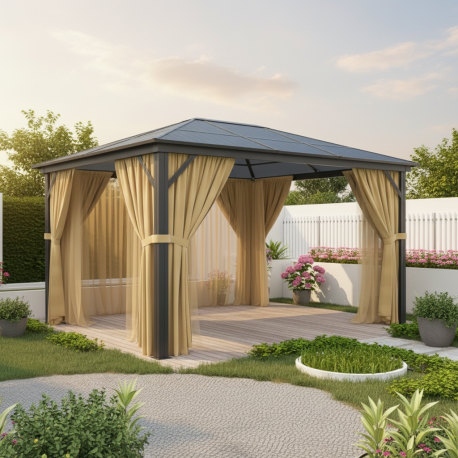 Pérgola 300x395cm en aluminio antracita y policarbonato - X-METAL
