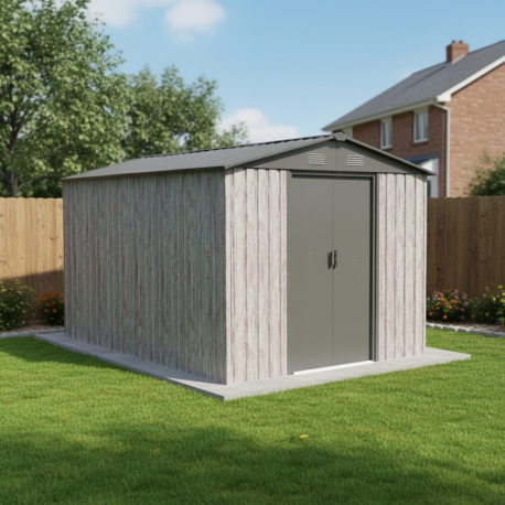 Caseta de jardín de metal beige de 7,15 m² Woodtouch + kit de anclaje X-METAL