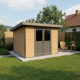 Caseta de jardín de madera compuesta 28 mm aspecto madera envejecida 9m² PREMIUM techo plano - Woodlife Garden