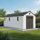 Caseta de jardín de resina cepillada DOCKER 14 m² con tragaluz y suelo - Jobu
