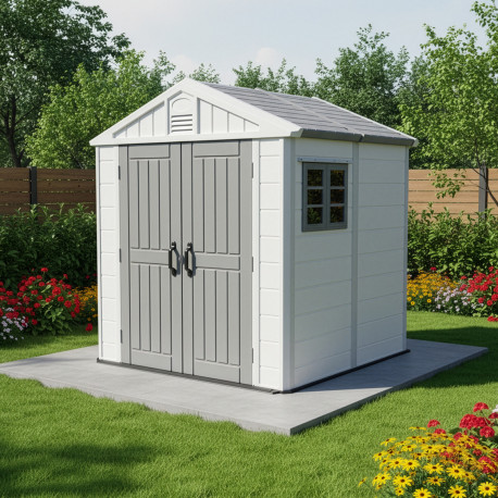 Caseta de jardín HDPE SunLife beige 4,97m² + suelo - Jôbu