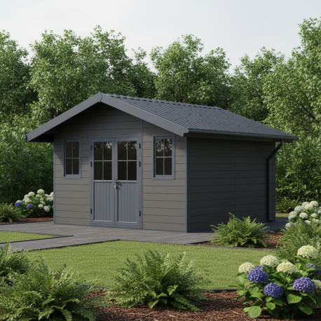 Caseta de jardín de madera composite antracita 14,75m² PREMIUM - Woodlife Garden