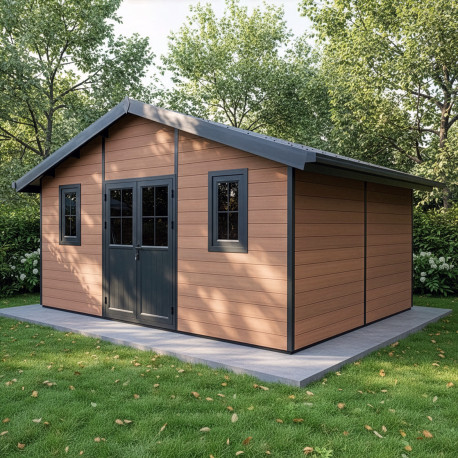 Caseta de jardín de madera composite 28mm aspecto madera 19,22m² PREMIUM - Woodlife Garden