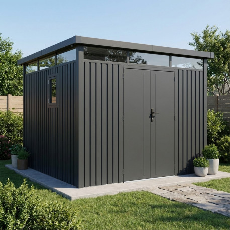 Caseta de jardín Kosto de acero galvanizado gris oscuro 8,64m² + kit de anclaje - X-Métal