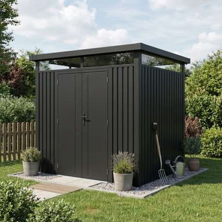 Caseta de jardín de acero galvanizado Kosto 5,29 m² gris oscuro + kit de anclaje - X-Metal