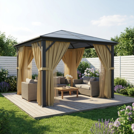 Pérgola 300x300cm de aluminio antracita y policarbonato - X-METAL