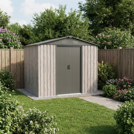 Caseta de jardín de metal beige de 4,1 m² Woodtouch + kit de anclaje X-METAL