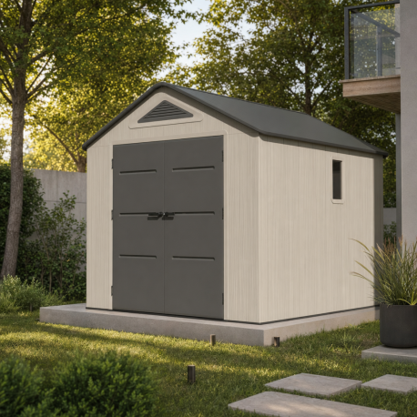 Caseta de jardín HDPE Sunlife 9,5m² crema y gris + suelo - JOBU