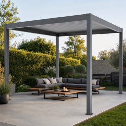 Pérgola bioclimática autoportante motorizada de aluminio gris antracita 4x4m - con mando a distancia - X-METAL