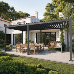 Pérgola bioclimática autoportante NEWSTEEL de acero galvanizado en gris antracita 3x5,8m - 250 cm de altura - X-METAL