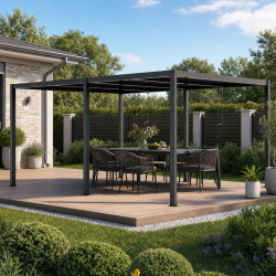 Pérgola bioclimática autoportante de aluminio gris antracita 5,8x3m - 250cm de altura - X-METAL