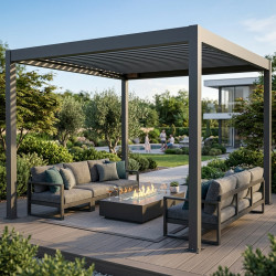 Pérgola bioclimática autoportante motorizada de aluminio gris antracita 3x3m - con mando a distancia - X-METAL