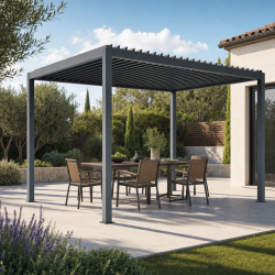 Pérgola bioclimática autoportante motorizada de aluminio gris antracita 3x4m - con mando a distancia - X-METAL