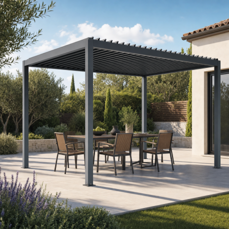 Pérgola bioclimática autoportante motorizada de aluminio gris antracita 3x4m - con mando a distancia - X-METAL