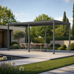 Pérgola bioclimática autoportante motorizada de aluminio gris antracita 3x5,8m - con mando a distancia - X-METAL