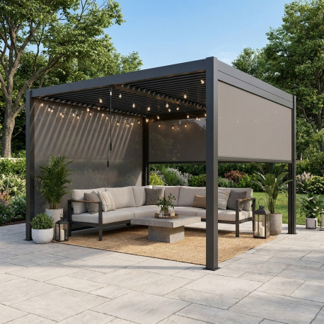 Toldo lateral motorizado gris antracita 370cm para pérgola bioclimática de aluminio - X-METAL