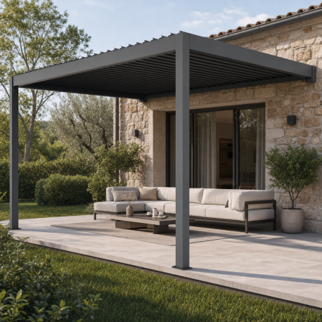 Pérgola adosada motorizada de aluminio gris antracita 3x3m - X-METAL