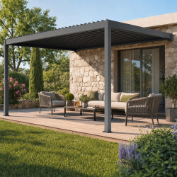 Pérgola adosada motorizada de aluminio gris antracita 3x4m - X-METAL