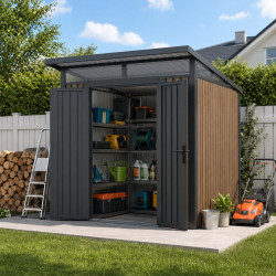 Caseta de jardín de acero galvanizado monopendiente 4,5m² Woodsteel + kit de anclaje - X-Metal