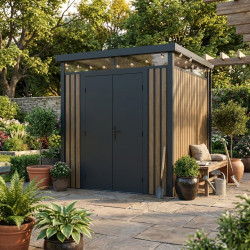 Caseta de jardín de acero galvanizado 0,4mm Woodsteel 4,5m² + kit de anclaje - X-Metal